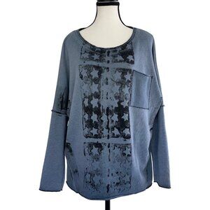 Distressed Raw Hem Womens Top Cotton Long Sleeve Made In Italy‎ Size 3 Relaxed